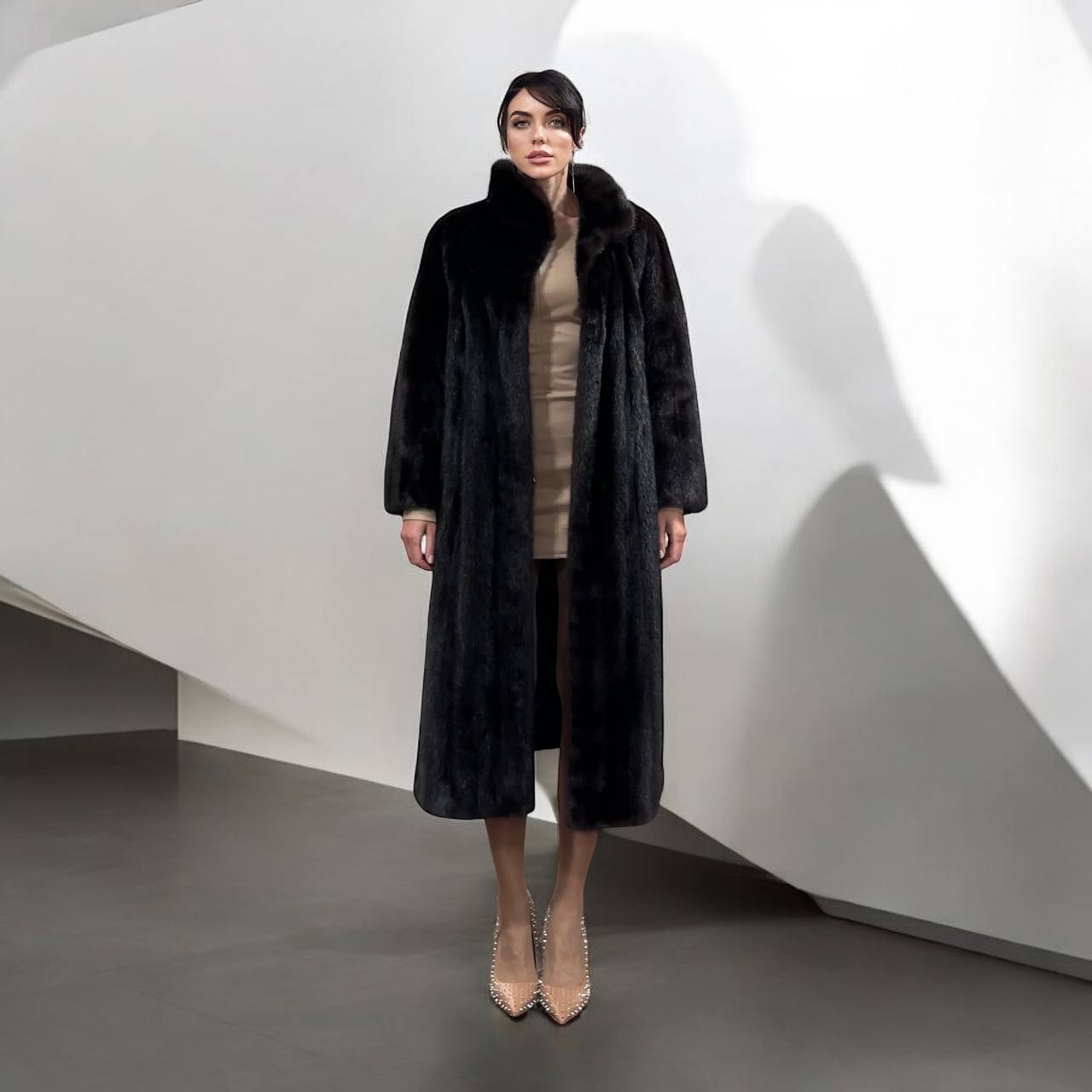 Women Real Mink Fur coat long dark brown color size 2XL NEW 1109961 FURSTAR