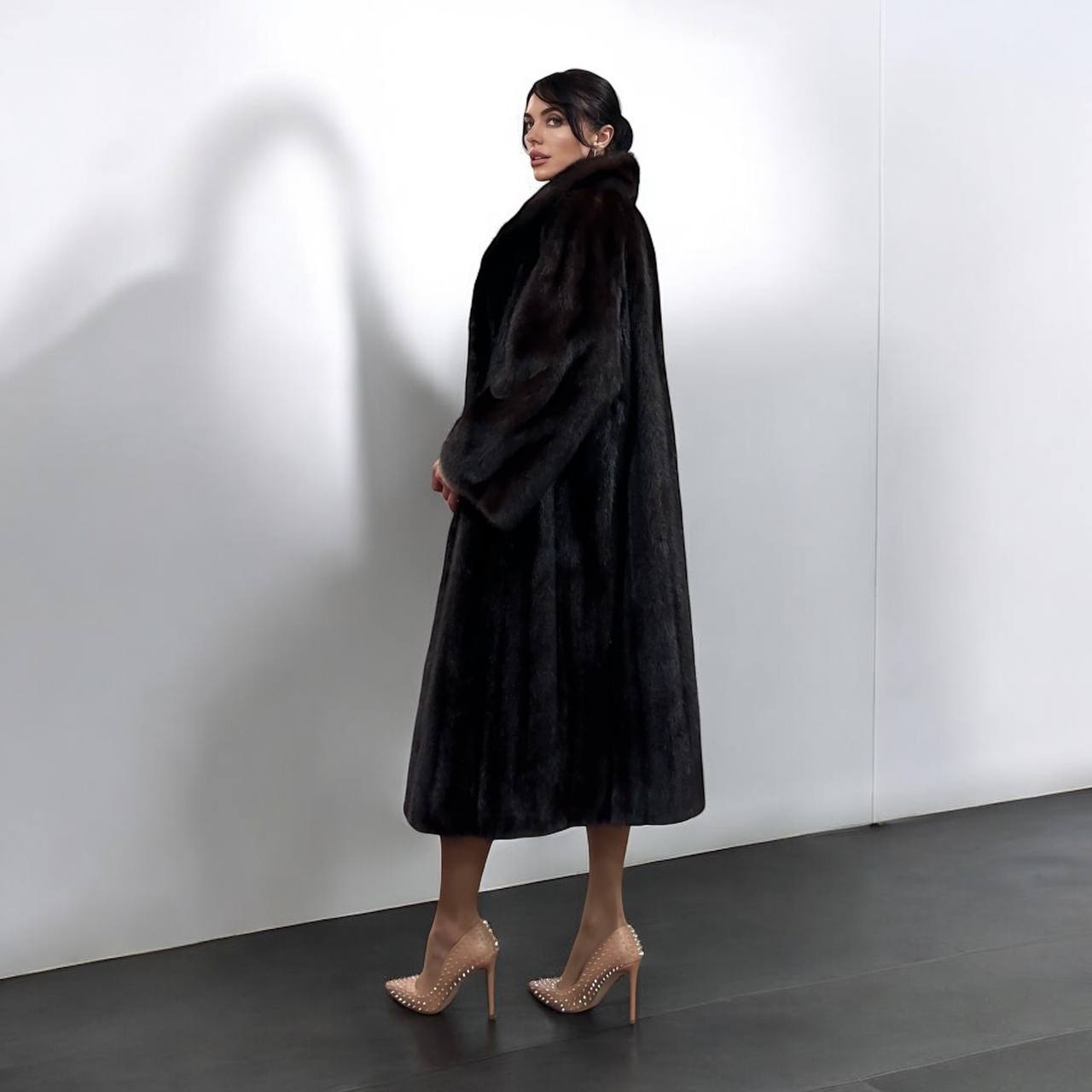 Women Real Mink Fur coat long dark brown color size 2XL NEW 1109961 FURSTAR