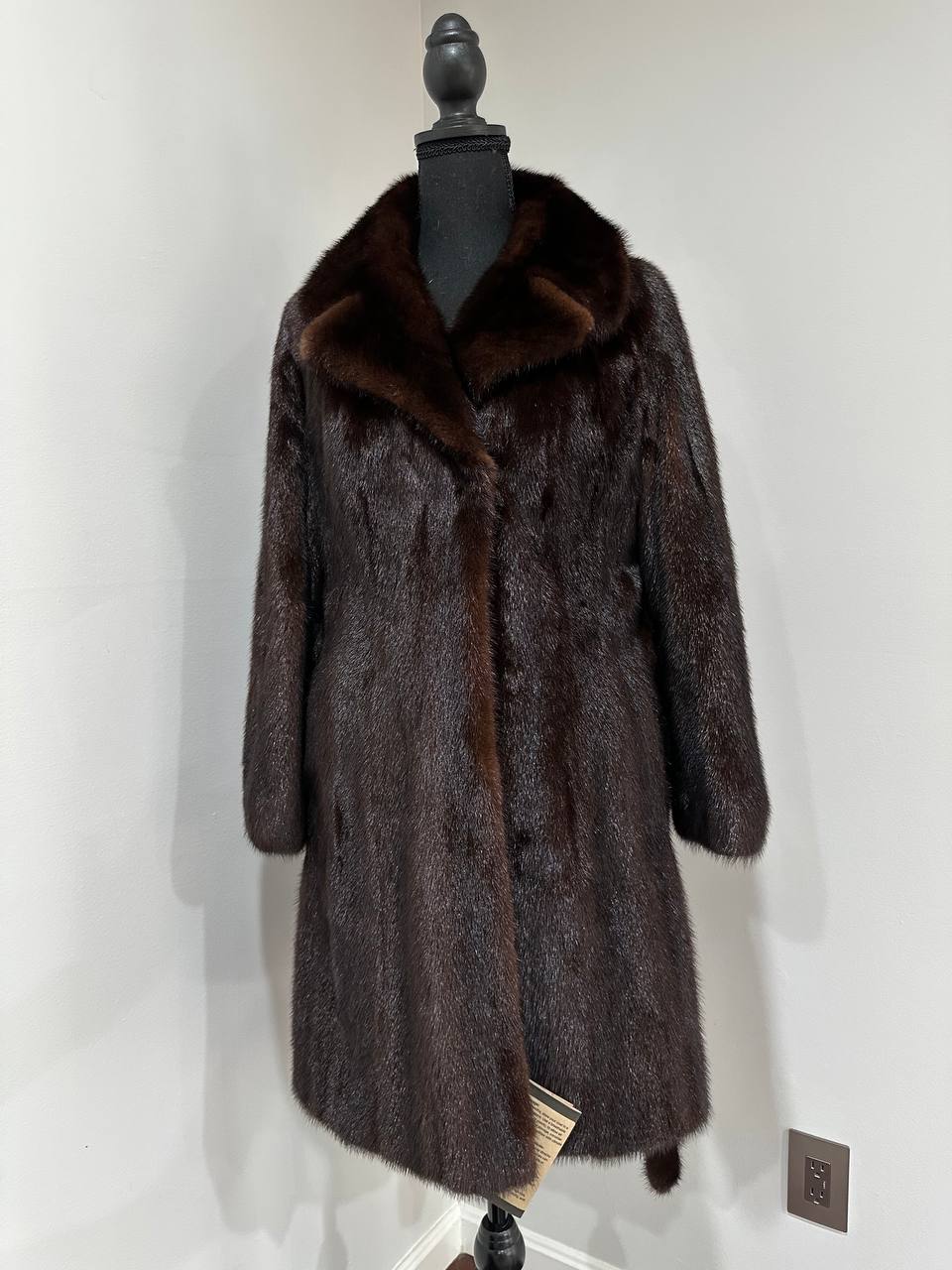 Women Real GENUINE Mink Fur coat belted brown chocolate size S NEW 1109935 FURSTAR