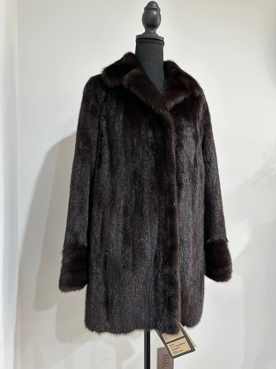 women real mink fur coat dark brown color size M NEW 1109906 GENUINE