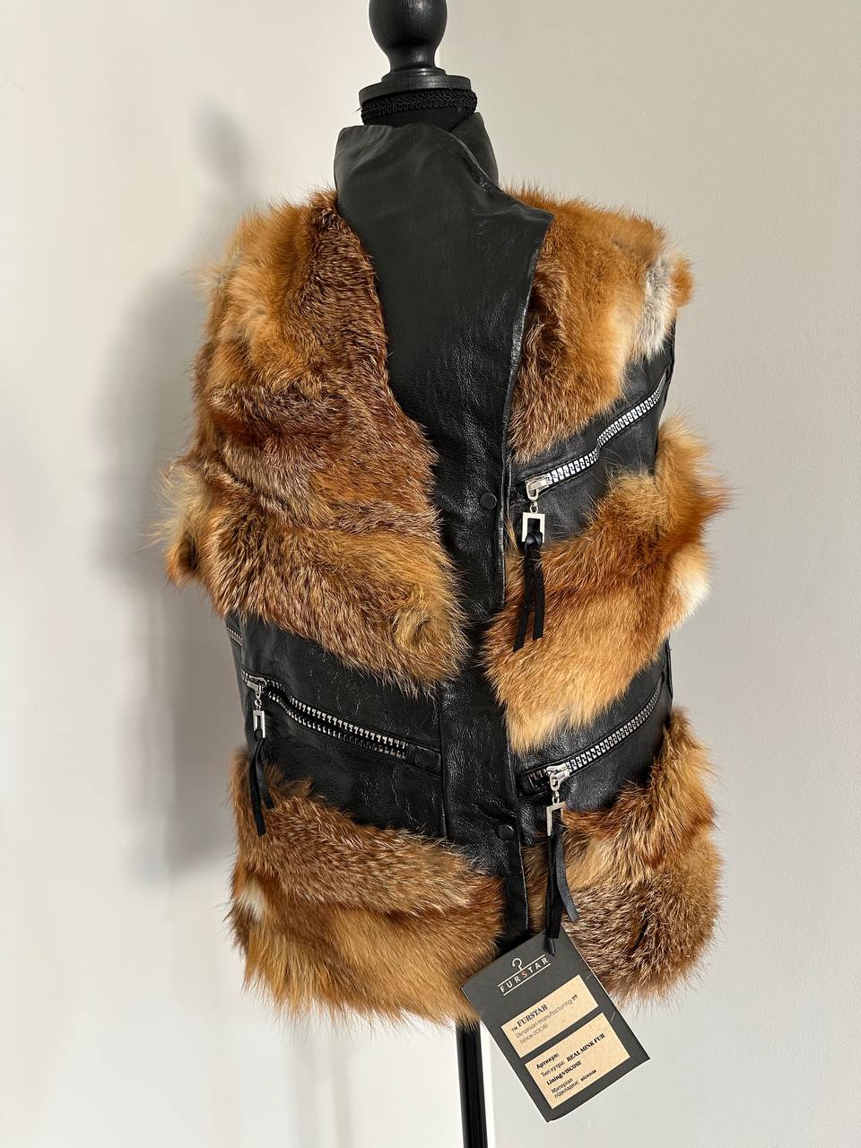 REAL genuine FOX fur women vest L SIZE LEATHER 1109903 WITHOUT SLEEVES