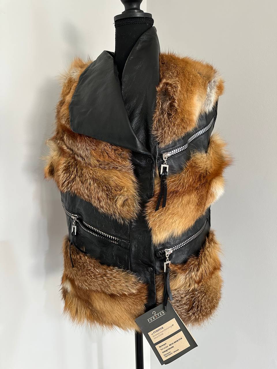REAL genuine FOX fur women vest L SIZE LEATHER 1109903 WITHOUT SLEEVES