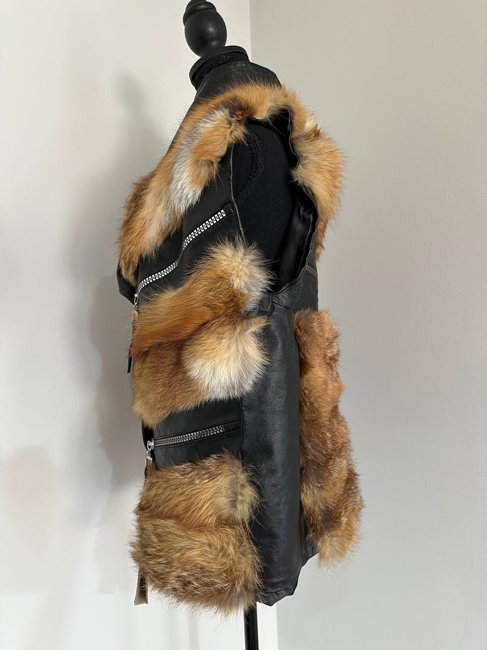 REAL genuine FOX fur women vest L SIZE LEATHER 1109903 WITHOUT SLEEVES