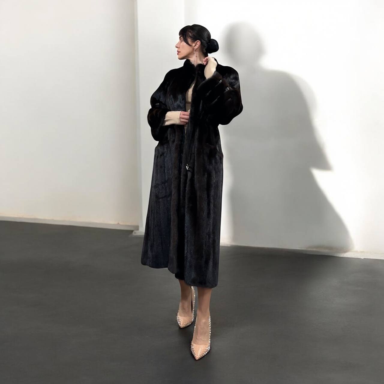 NEW REAL 100% Genuine Mink FUR coat full leng 1201014 size XL FURSTAR Dark BROWN
