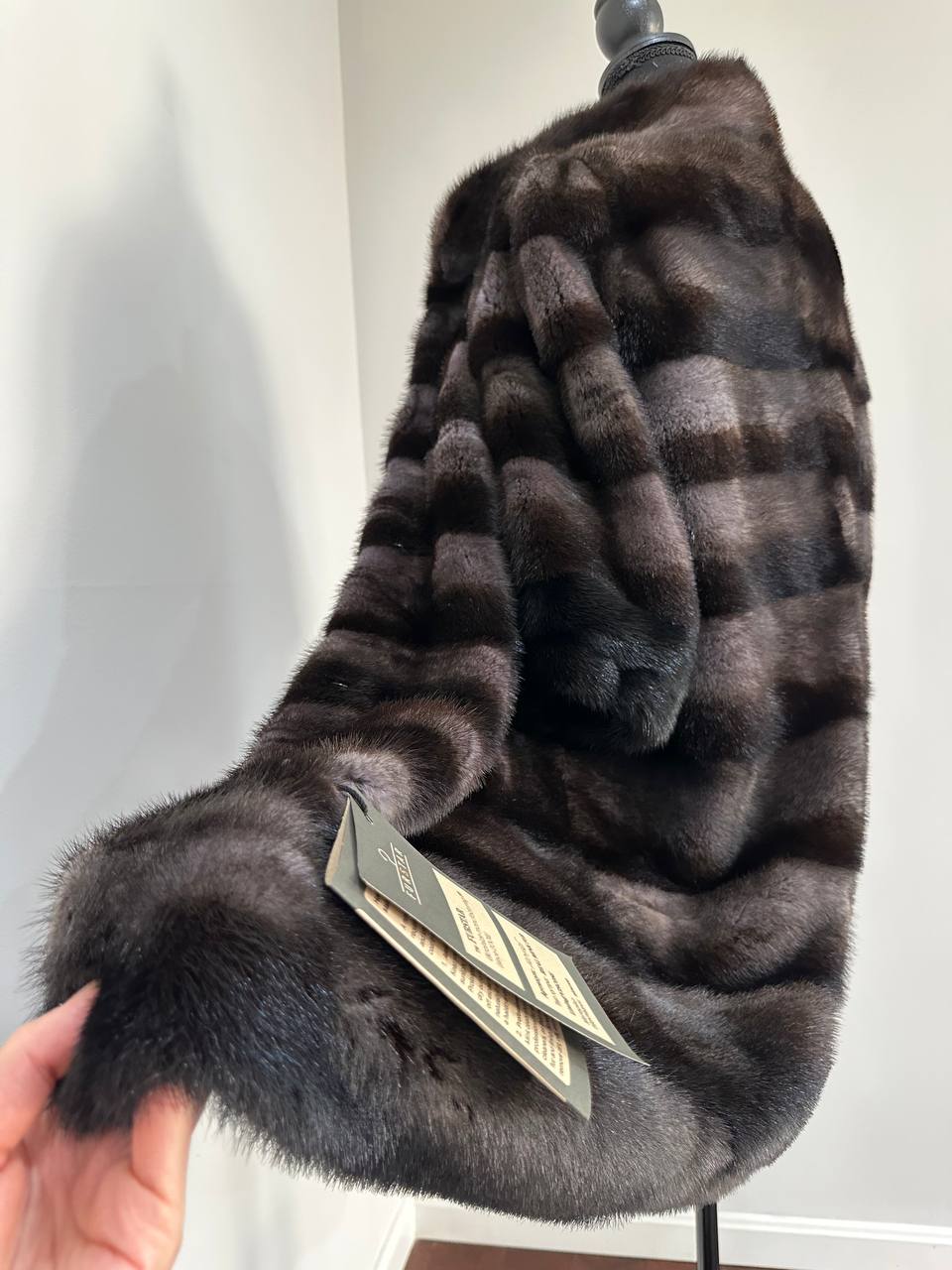 Noir Amethyst Real Genuine Mink Fur Coat with Violet-Black Striped shize L 1201125