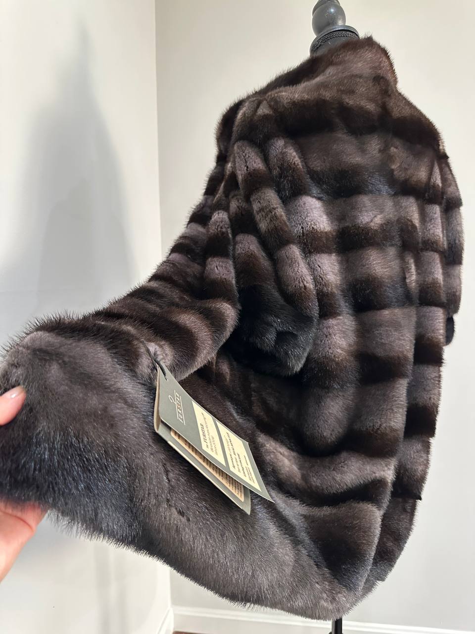 Noir Amethyst Real Genuine Mink Fur Coat with Violet-Black Striped shize L 1201125