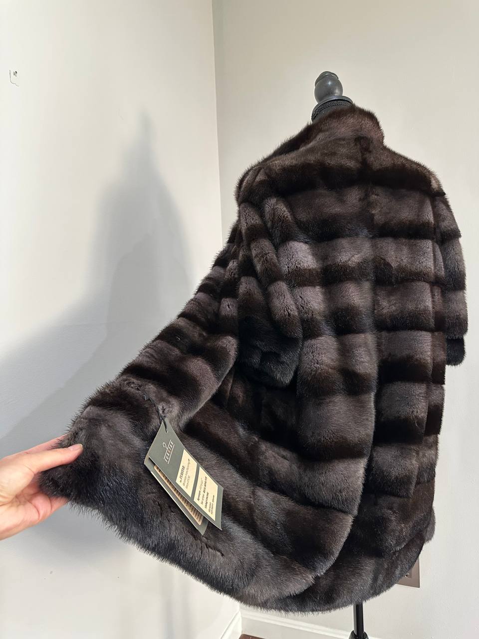 Noir Amethyst Real Genuine Mink Fur Coat with Violet-Black Striped shize L 1201125