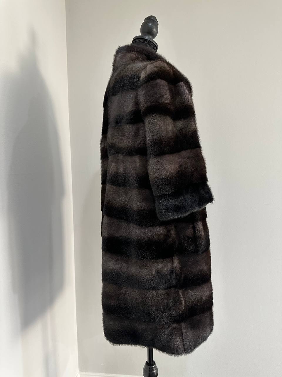 Noir Amethyst Real Genuine Mink Fur Coat with Violet-Black Striped shize L 1201125