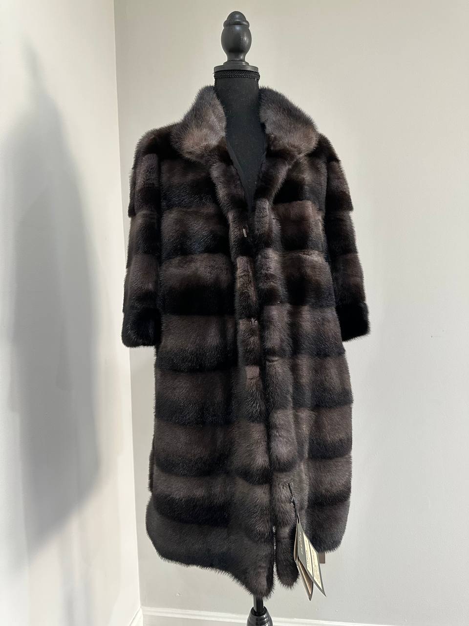 Noir Amethyst Real Genuine Mink Fur Coat with Violet-Black Striped shize L 1201125