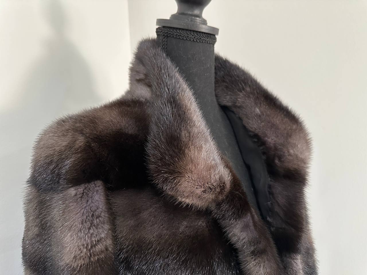 Noir Amethyst Real Genuine Mink Fur Coat with Violet-Black Striped shize L 1201125