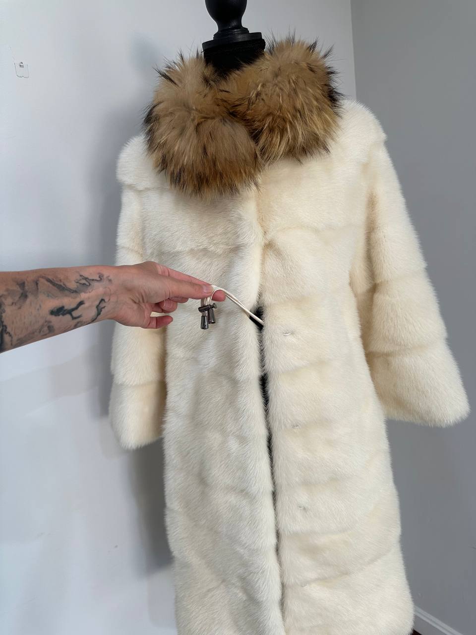 New Mink coat JACKET size XS REAL WHITE FULL SKIN lynx collar 1201005 HORIZONTAL