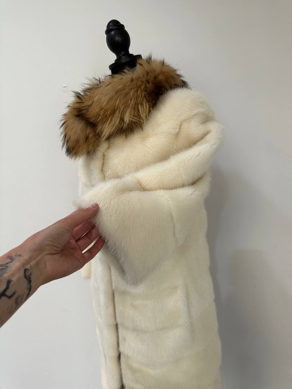 New Mink coat JACKET size XS REAL WHITE FULL SKIN lynx collar 1201005 HORIZONTAL