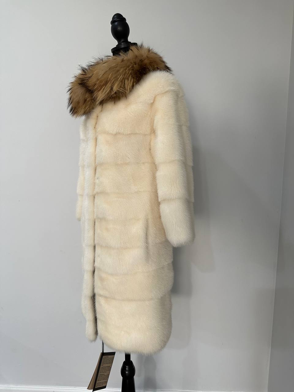 New Mink coat JACKET size XS REAL WHITE FULL SKIN lynx collar 1201005 HORIZONTAL
