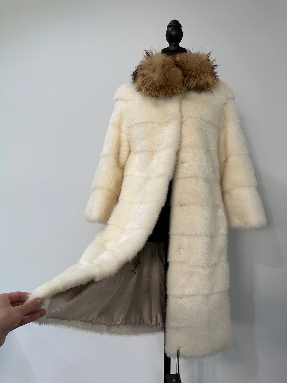 New Mink coat JACKET size XS REAL WHITE FULL SKIN lynx collar 1201005 HORIZONTAL