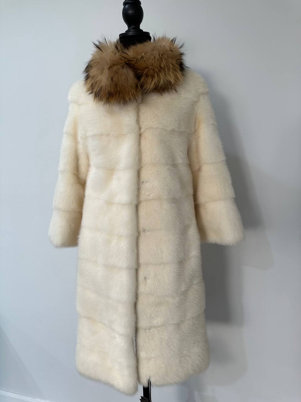 New Mink coat JACKET size XS REAL WHITE FULL SKIN lynx collar 1201005 HORIZONTAL