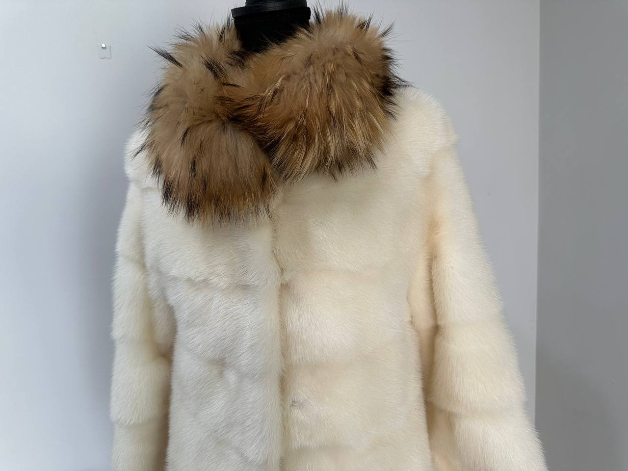 New Mink coat JACKET size XS REAL WHITE FULL SKIN lynx collar 1201005 HORIZONTAL