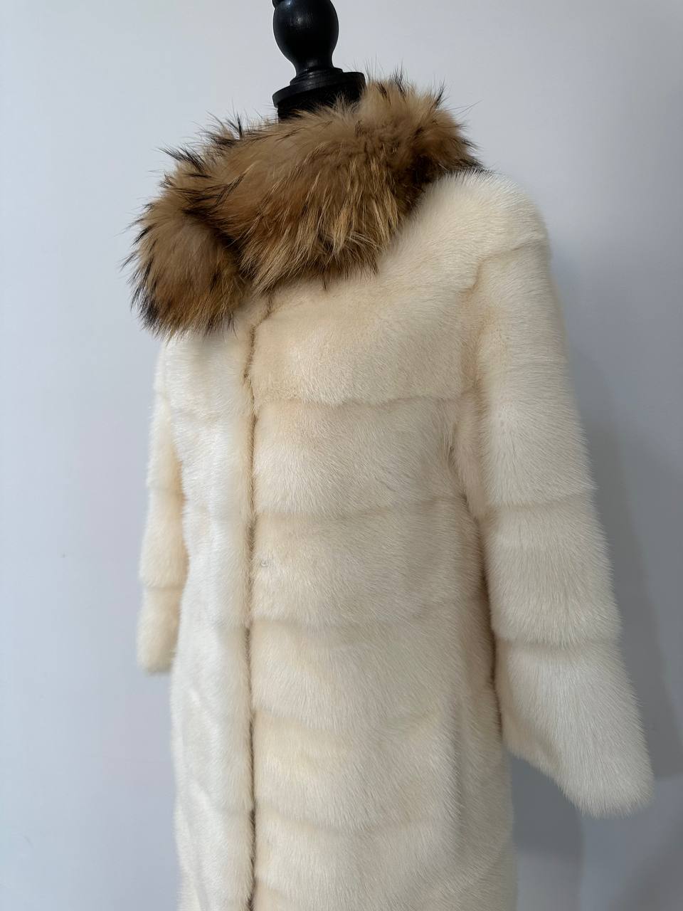 New Mink coat JACKET size XS REAL WHITE FULL SKIN lynx collar 1201005 HORIZONTAL