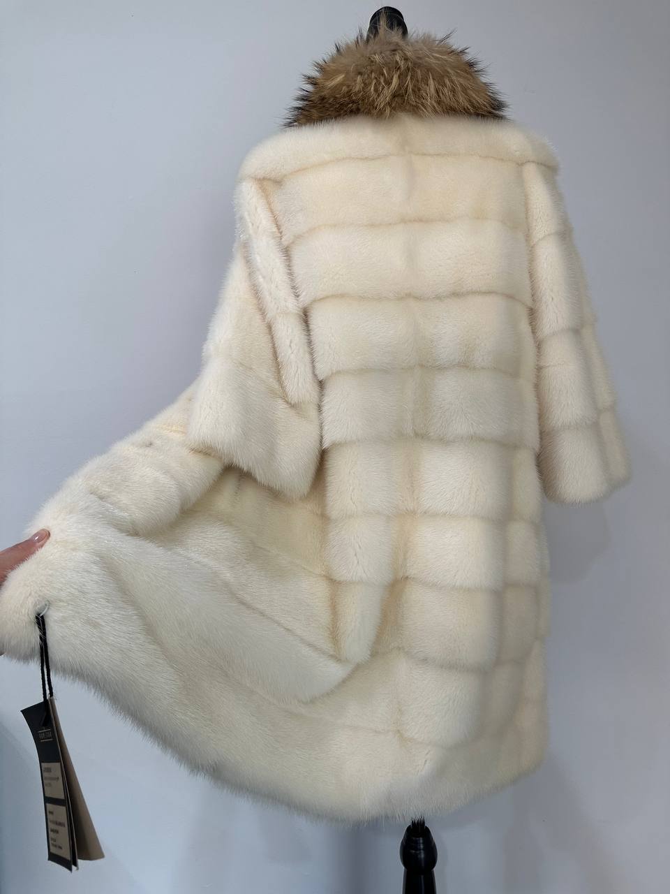 New Mink coat JACKET size XS REAL WHITE FULL SKIN lynx collar 1201005 HORIZONTAL