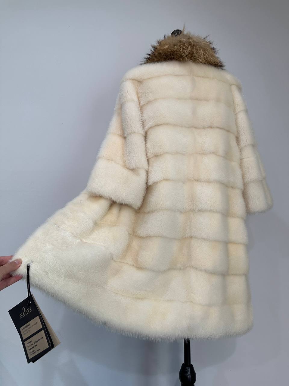 New Mink coat JACKET size XS REAL WHITE FULL SKIN lynx collar 1201005 HORIZONTAL