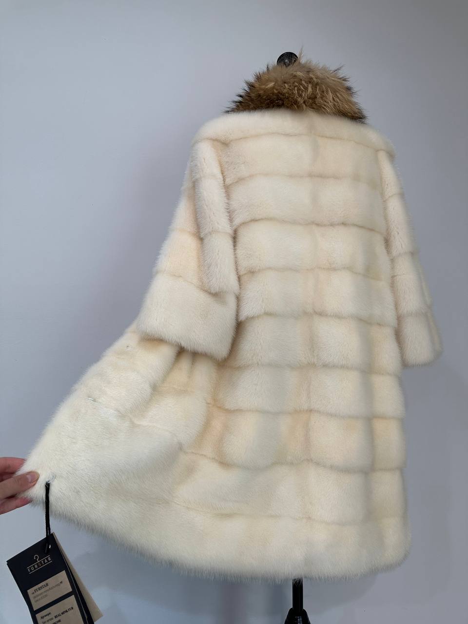 New Mink coat JACKET size XS REAL WHITE FULL SKIN lynx collar 1201005 HORIZONTAL