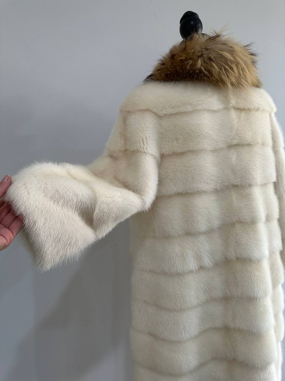 New Mink coat JACKET size XS REAL WHITE FULL SKIN lynx collar 1201005 HORIZONTAL
