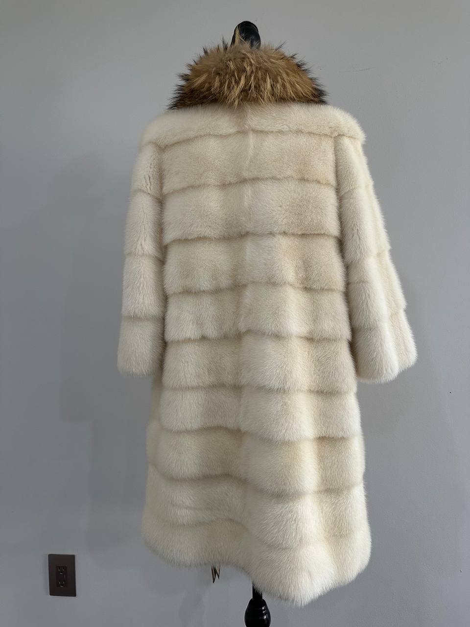 New Mink coat JACKET size XS REAL WHITE FULL SKIN lynx collar 1201005 HORIZONTAL