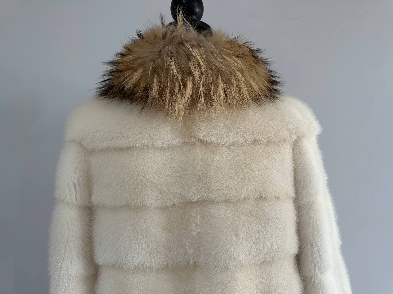 New Mink coat JACKET size XS REAL WHITE FULL SKIN lynx collar 1201005 HORIZONTAL
