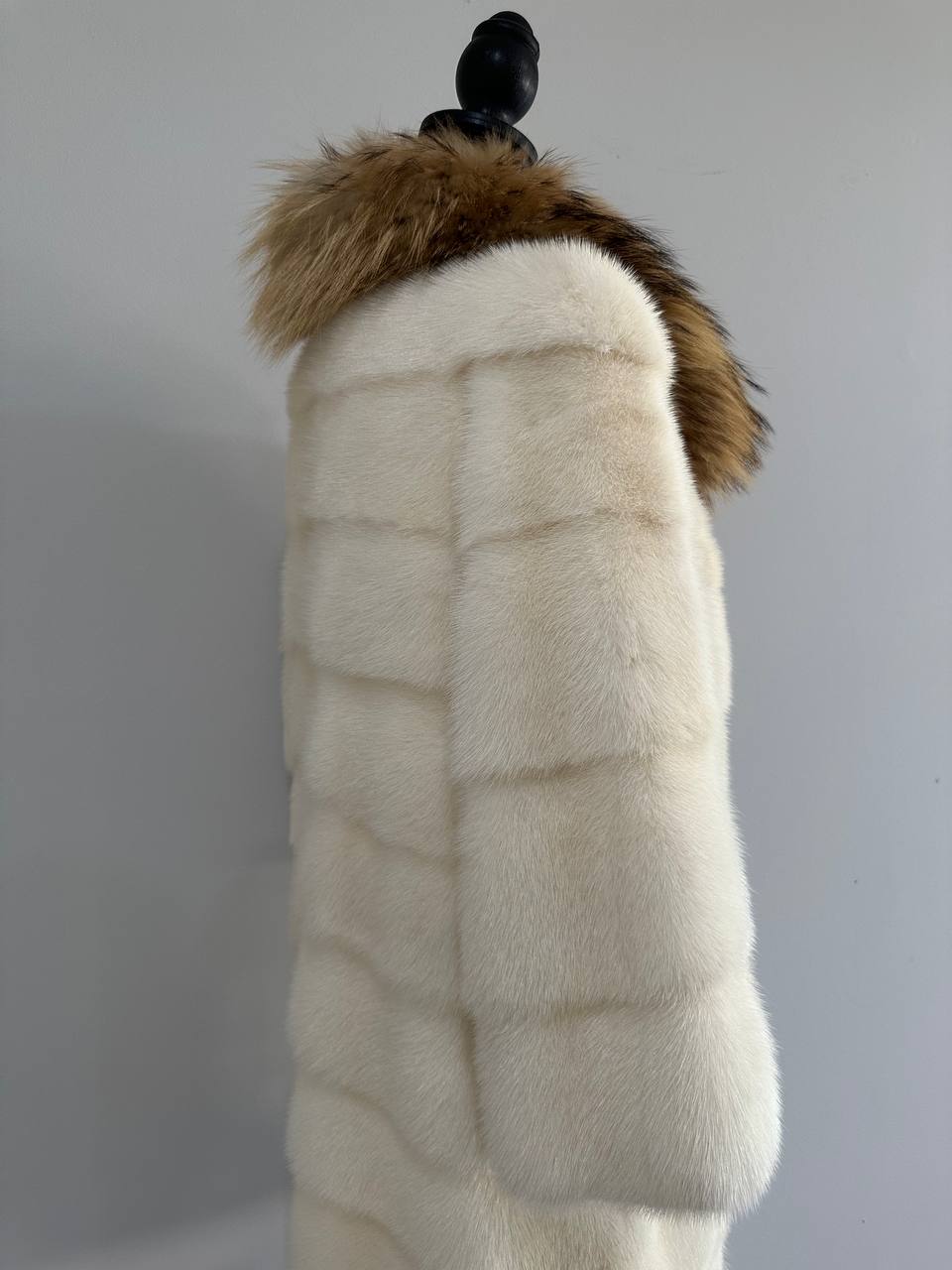 New Mink coat JACKET size XS REAL WHITE FULL SKIN lynx collar 1201005 HORIZONTAL