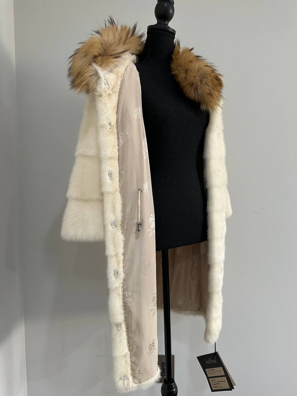 New Mink coat JACKET size XS REAL WHITE FULL SKIN lynx collar 1201005 HORIZONTAL