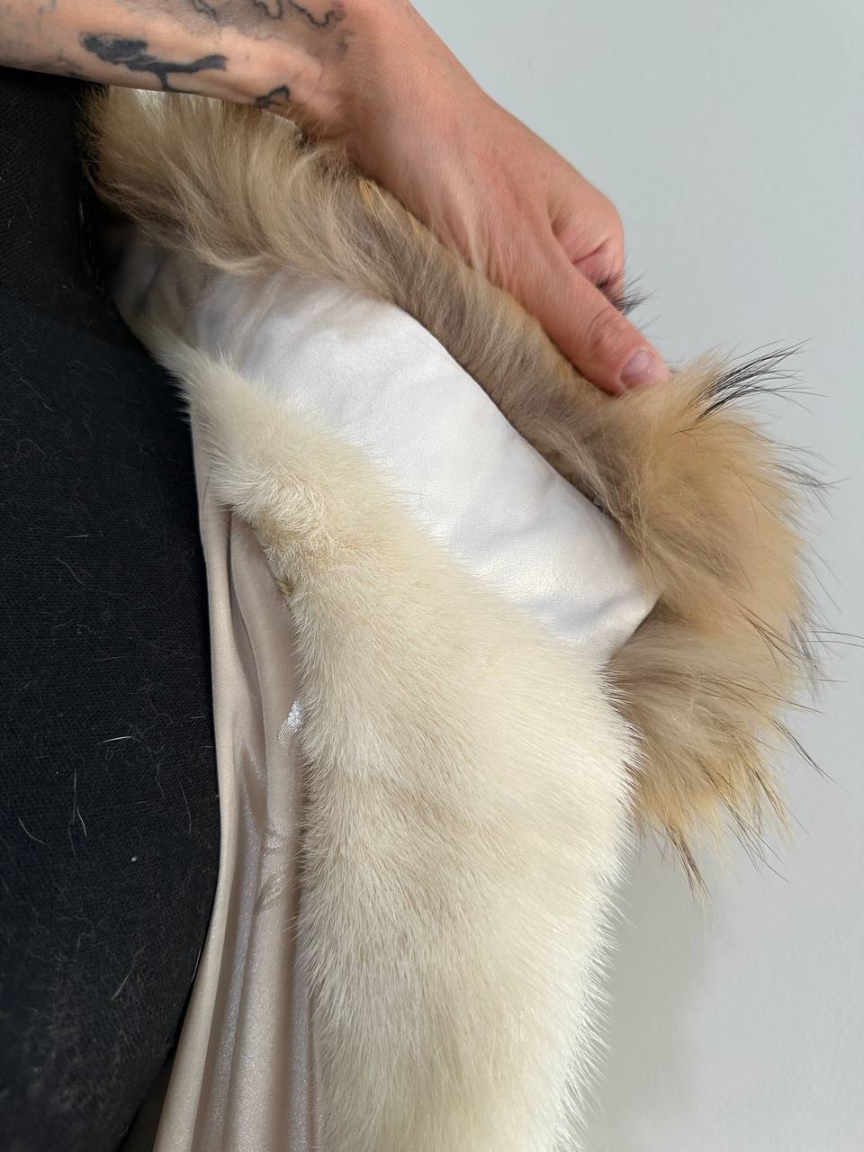 New Mink coat JACKET size XS REAL WHITE FULL SKIN lynx collar 1201005 HORIZONTAL