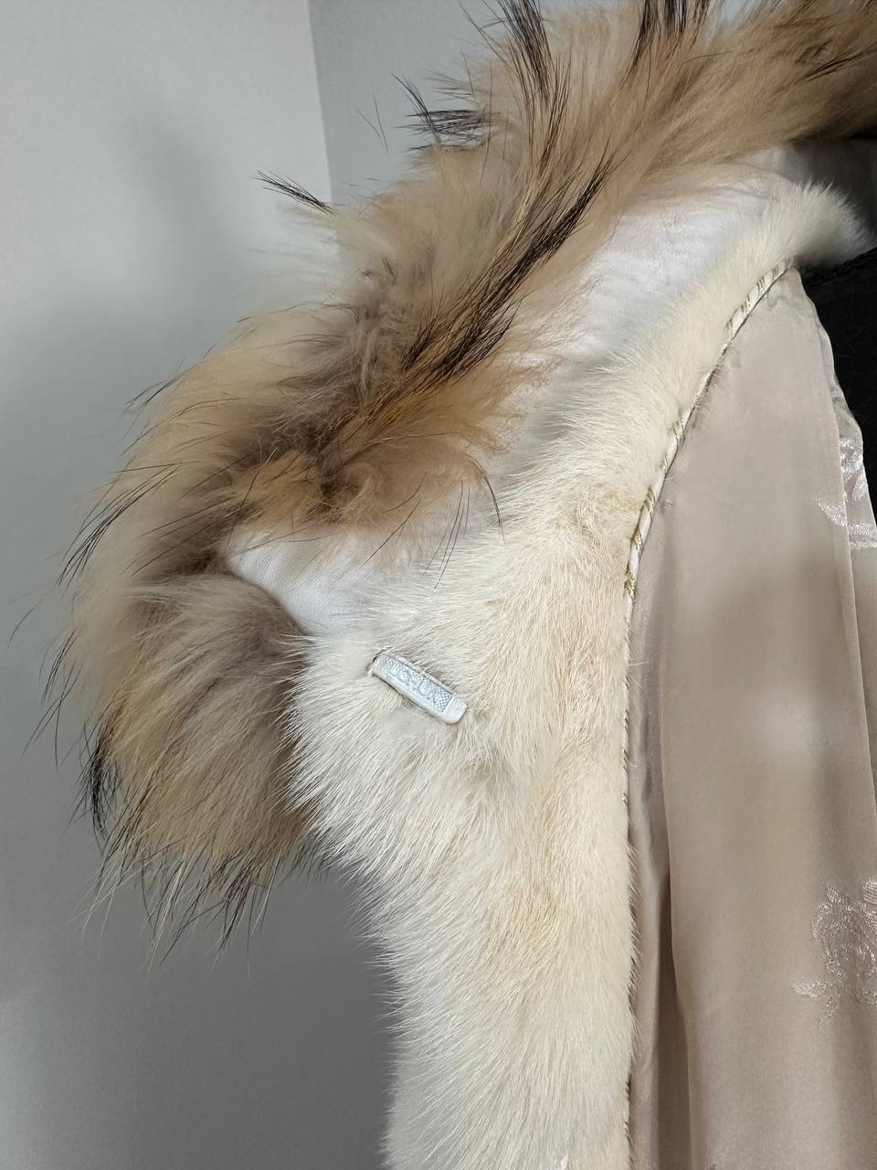 New Mink coat JACKET size XS REAL WHITE FULL SKIN lynx collar 1201005 HORIZONTAL