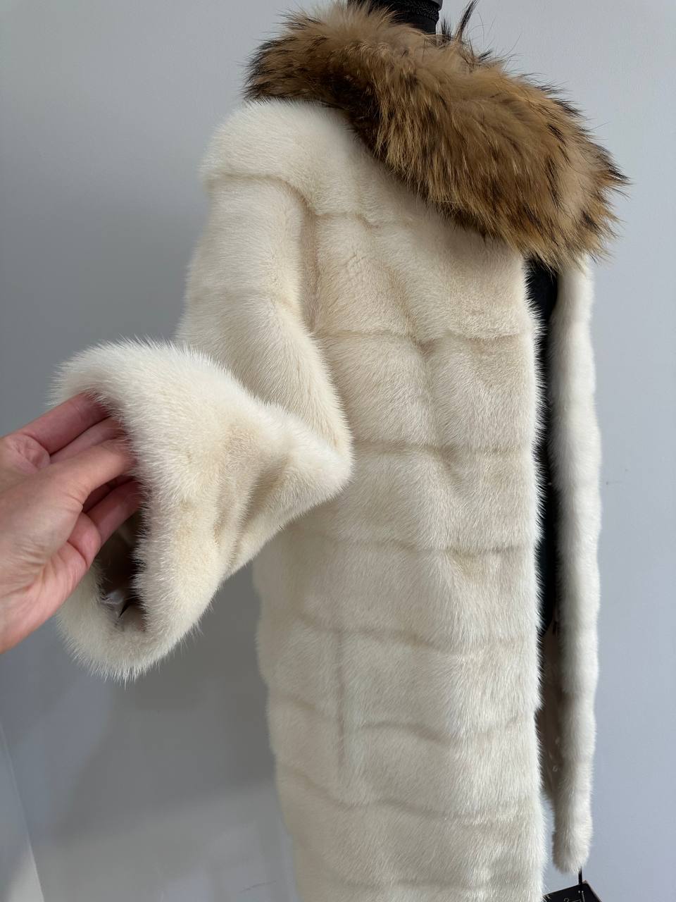New Mink coat JACKET size XS REAL WHITE FULL SKIN lynx collar 1201005 HORIZONTAL