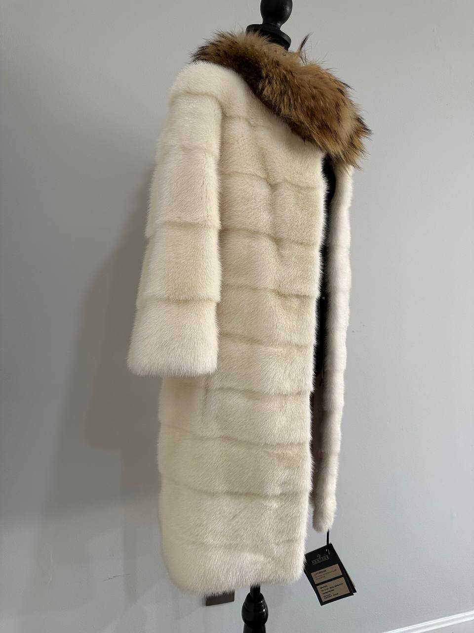 New Mink coat JACKET size XS REAL WHITE FULL SKIN lynx collar 1201005 HORIZONTAL