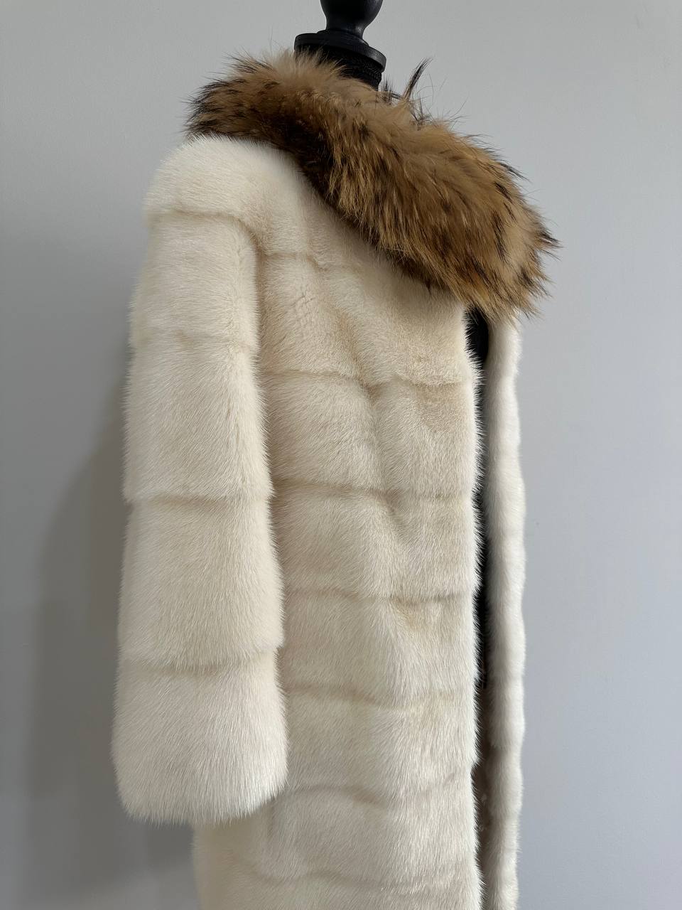 New Mink coat JACKET size XS REAL WHITE FULL SKIN lynx collar 1201005 HORIZONTAL