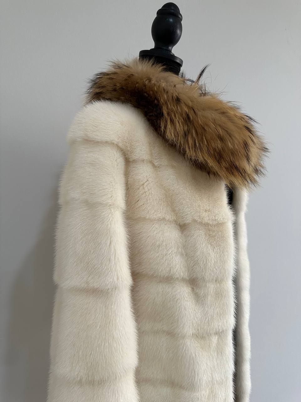 New Mink coat JACKET size XS REAL WHITE FULL SKIN lynx collar 1201005 HORIZONTAL