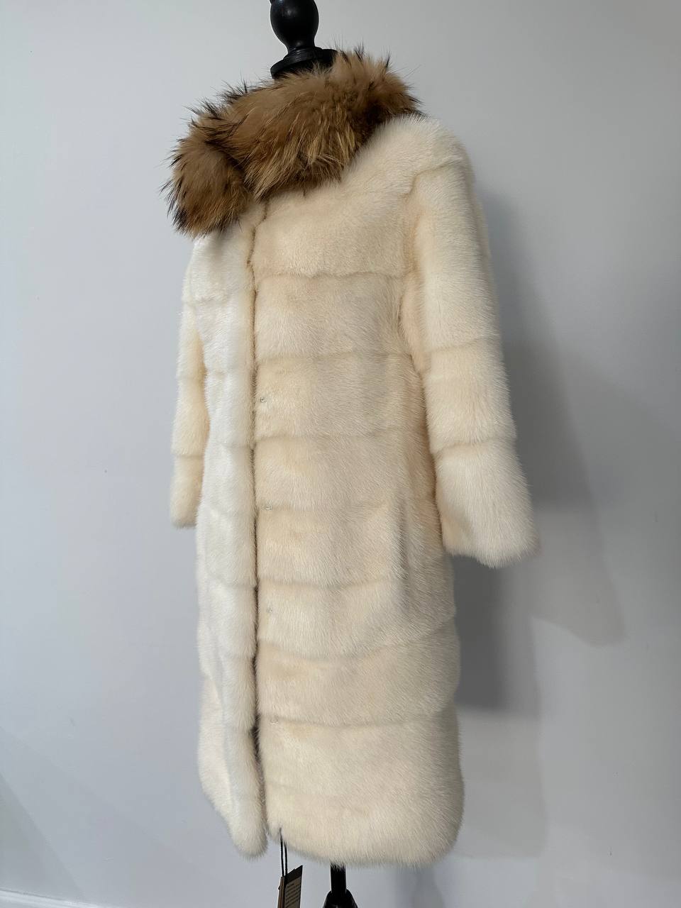 New Mink coat JACKET size XS REAL WHITE FULL SKIN lynx collar 1201005 HORIZONTAL