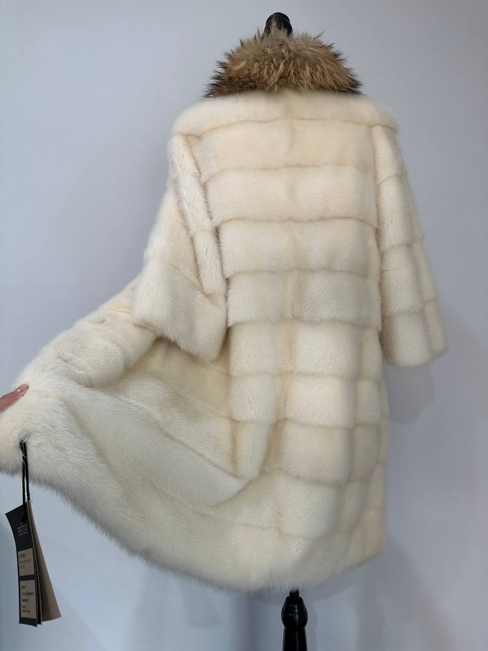 New Mink coat JACKET size XS REAL WHITE FULL SKIN lynx collar 1201005 HORIZONTAL