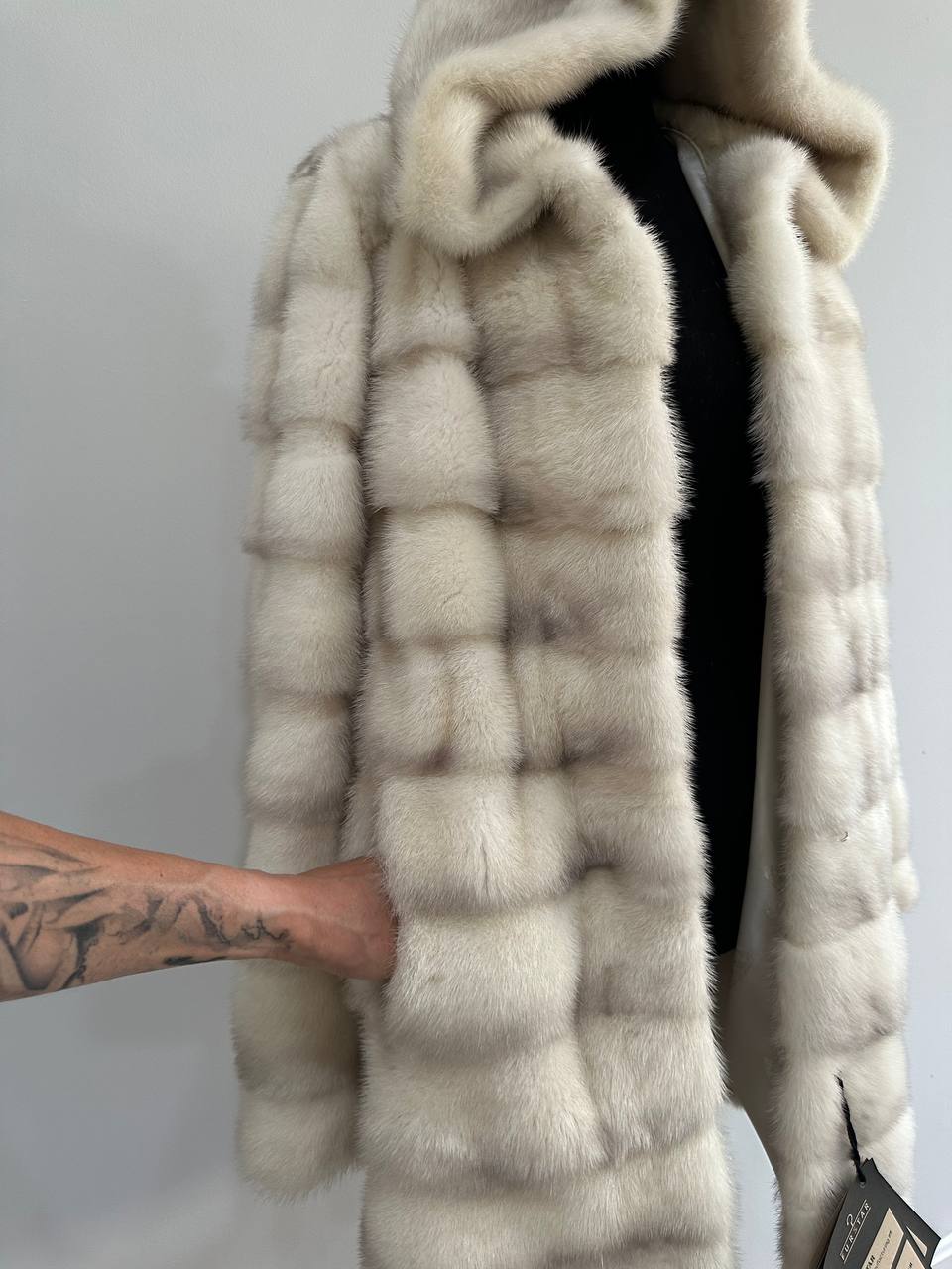 NEW MINK FUR coat size S SMALL 1201106 HORIZONTAL long sleeve jacket HOODED