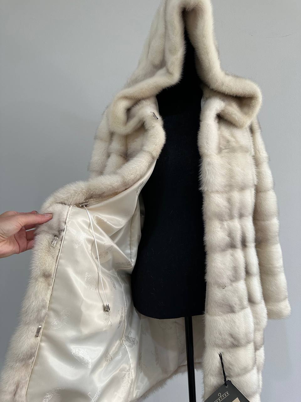 NEW MINK FUR coat size S SMALL 1201106 HORIZONTAL long sleeve jacket HOODED