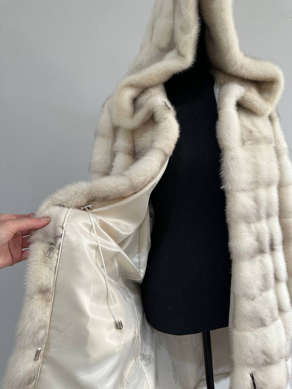 NEW MINK FUR coat size S SMALL 1201106 HORIZONTAL long sleeve jacket HOODED