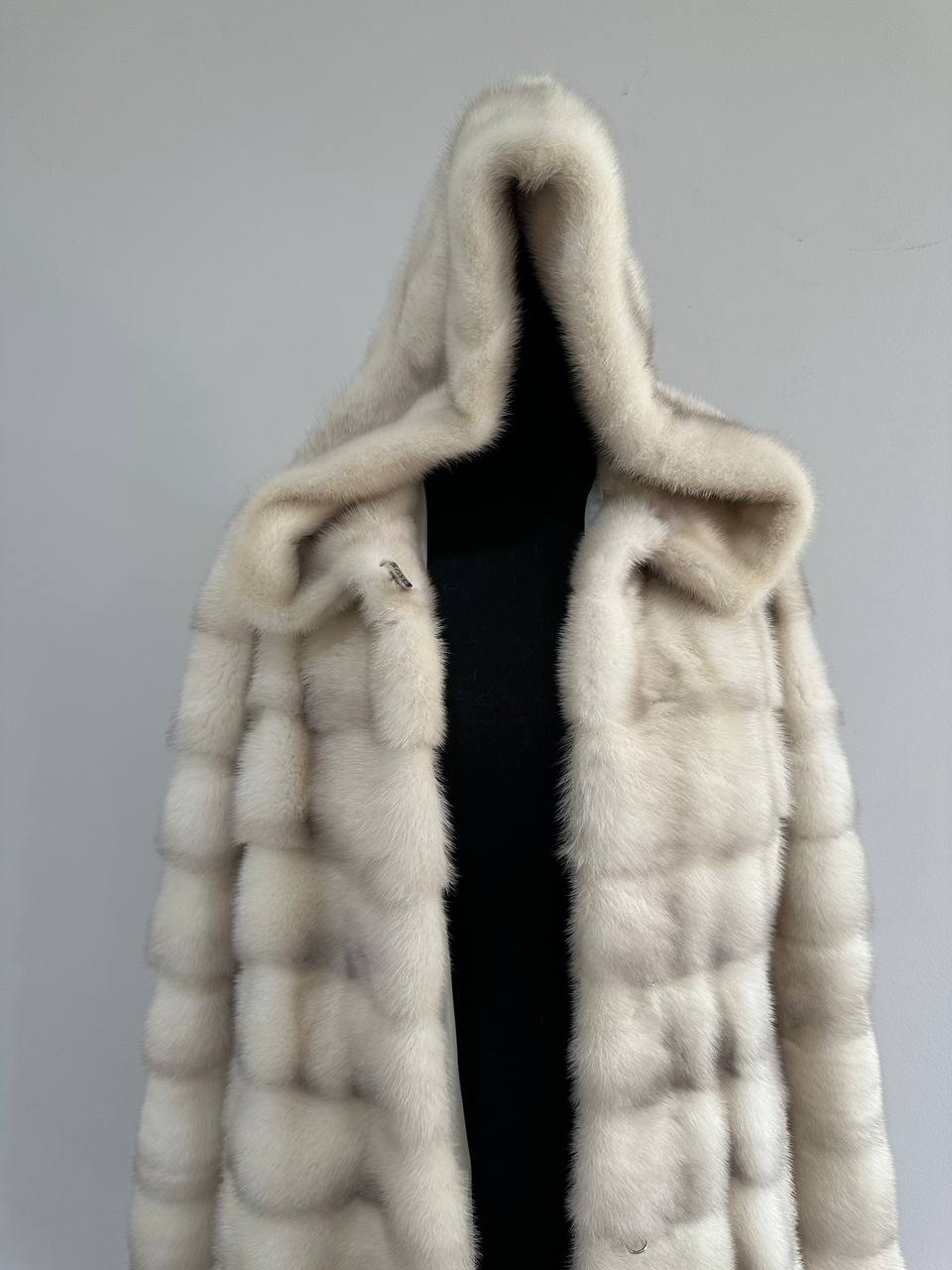 NEW MINK FUR coat size S SMALL 1201106 HORIZONTAL long sleeve jacket HOODED