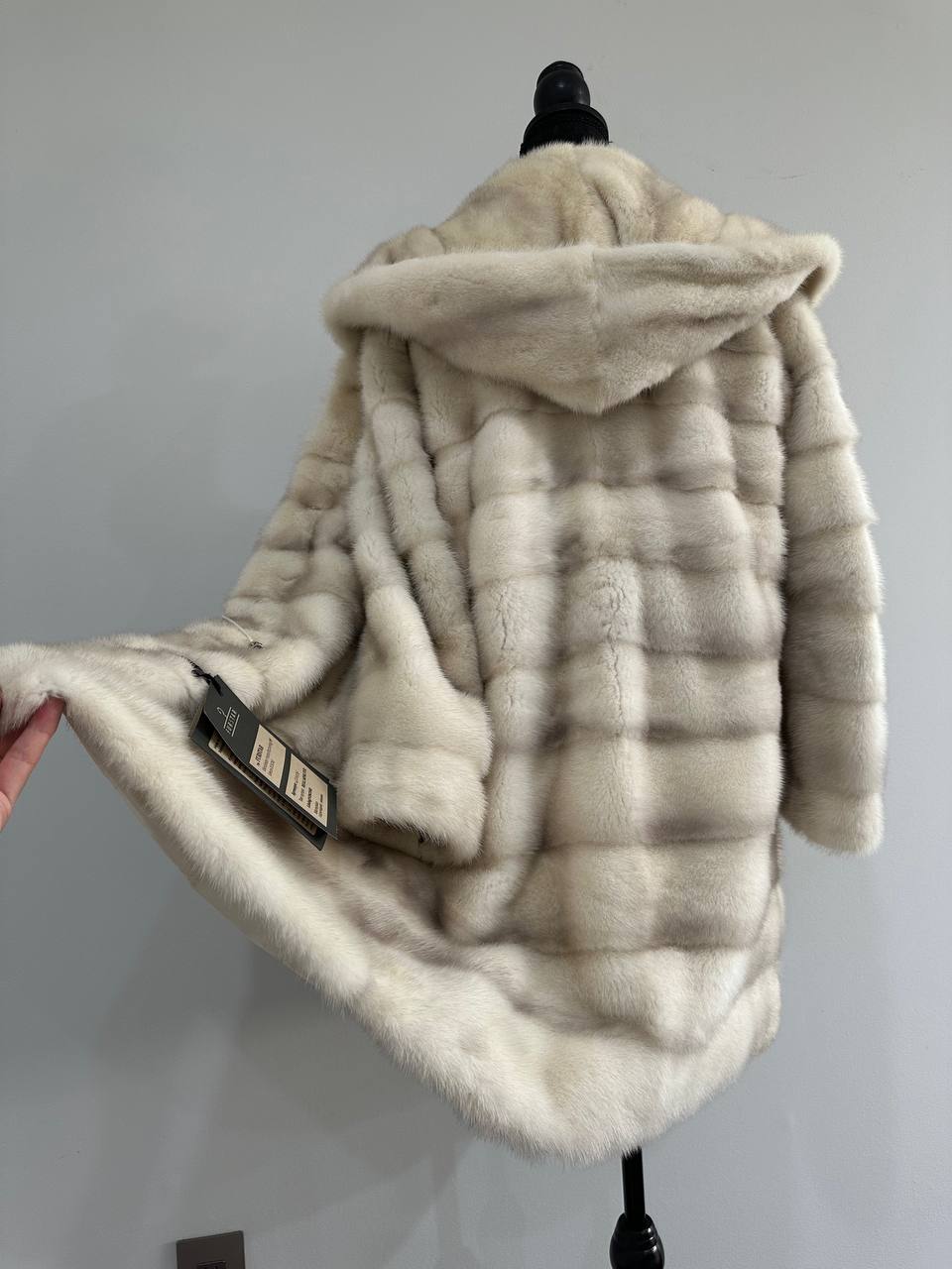NEW MINK FUR coat size S SMALL 1201106 HORIZONTAL long sleeve jacket HOODED