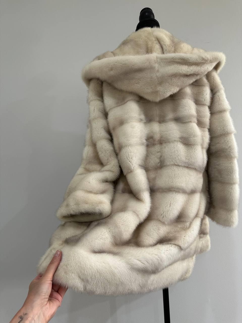 NEW MINK FUR coat size S SMALL 1201106 HORIZONTAL long sleeve jacket HOODED