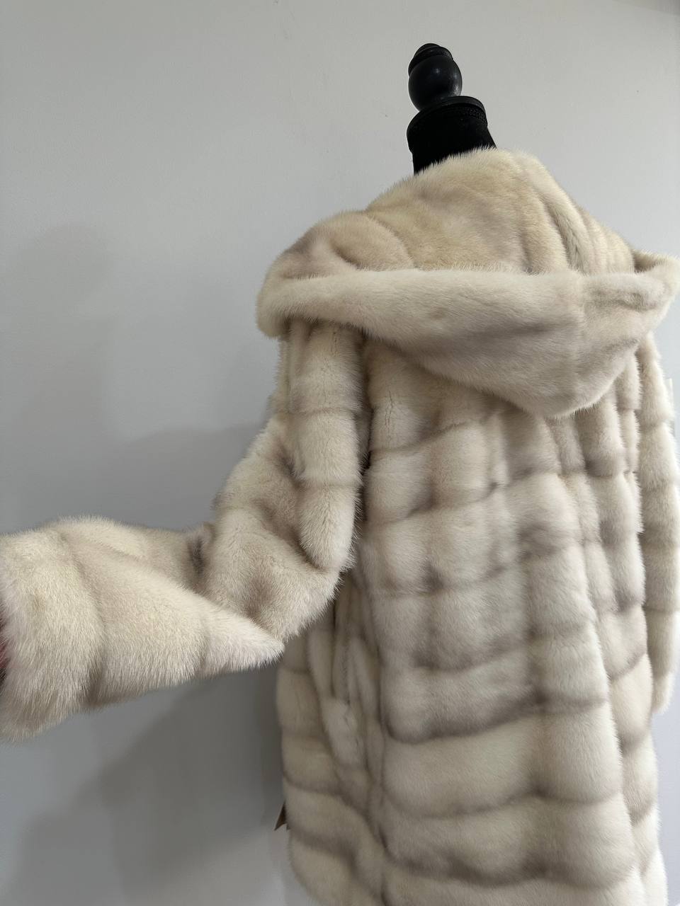 NEW MINK FUR coat size S SMALL 1201106 HORIZONTAL long sleeve jacket HOODED