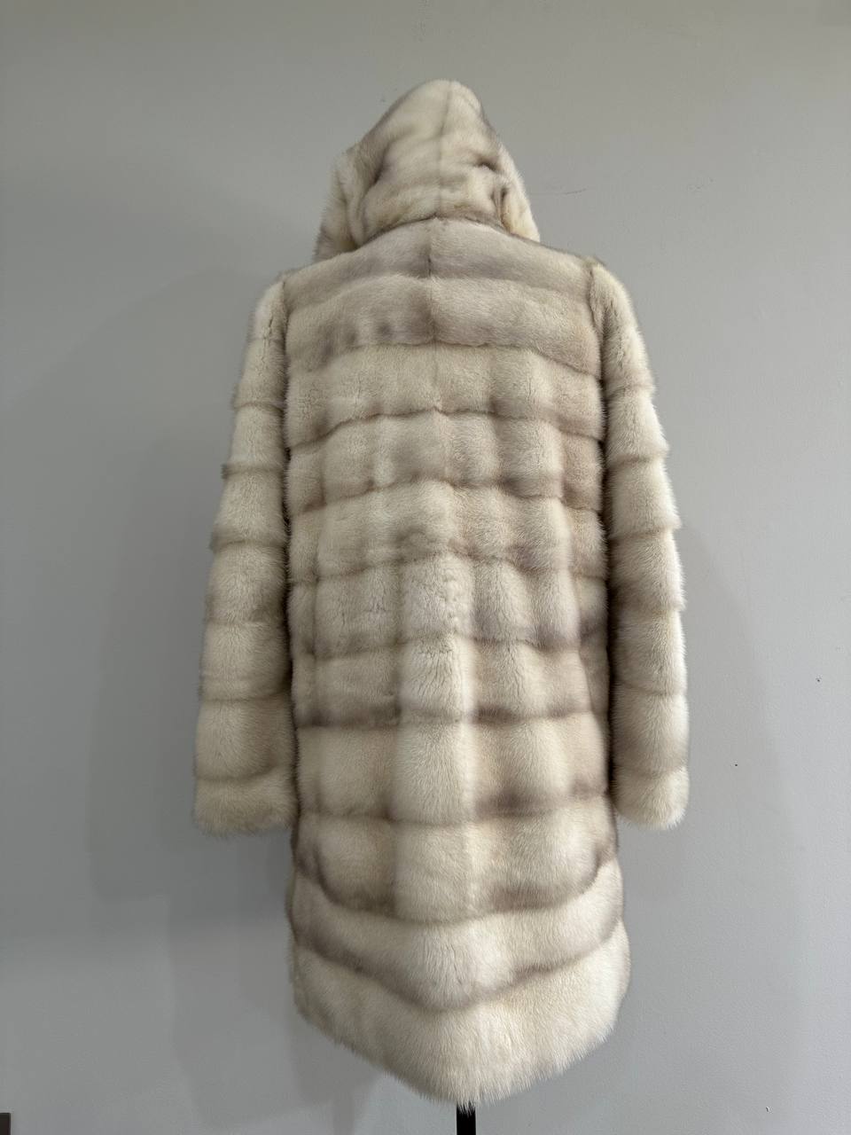 NEW MINK FUR coat size S SMALL 1201106 HORIZONTAL long sleeve jacket HOODED