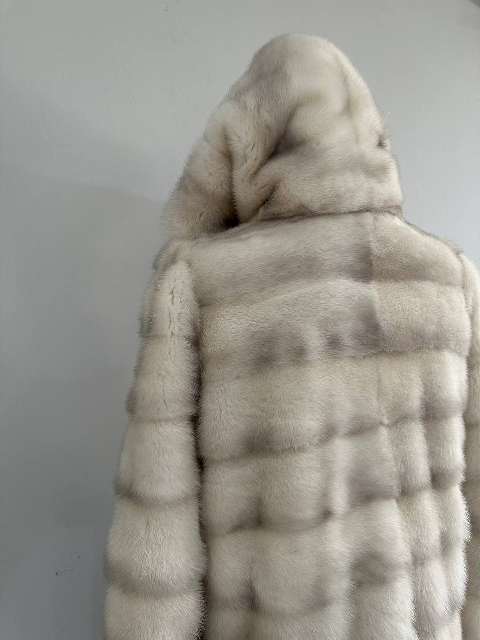 NEW MINK FUR coat size S SMALL 1201106 HORIZONTAL long sleeve jacket HOODED