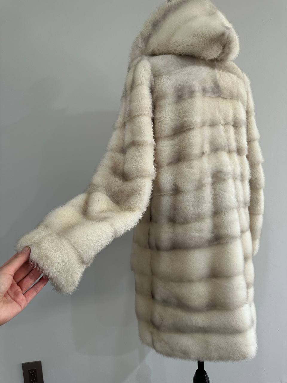 NEW MINK FUR coat size S SMALL 1201106 HORIZONTAL long sleeve jacket HOODED