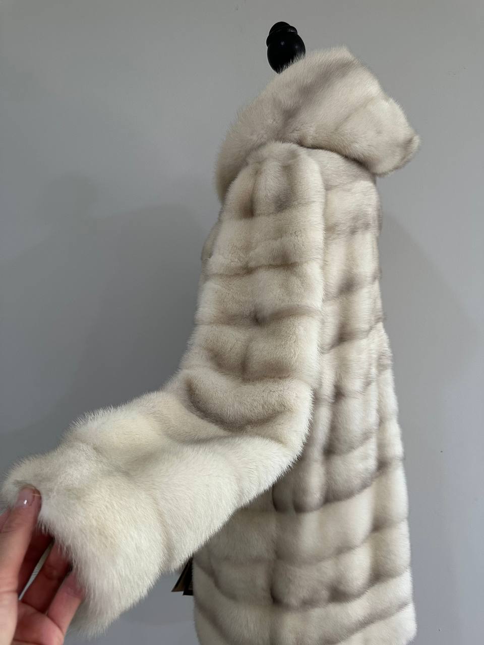 NEW MINK FUR coat size S SMALL 1201106 HORIZONTAL long sleeve jacket HOODED