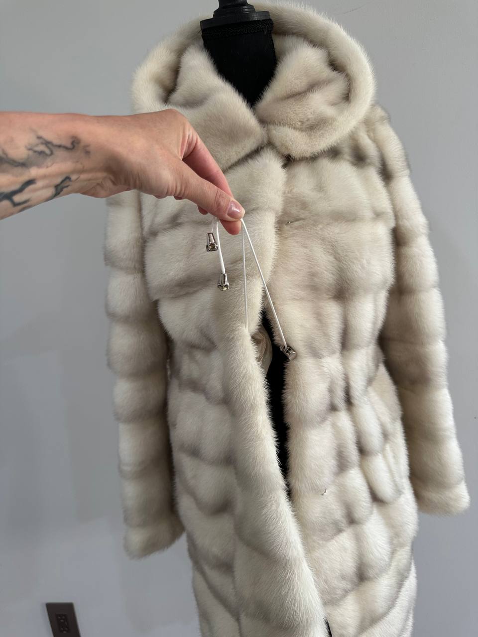 NEW MINK FUR coat size S SMALL 1201106 HORIZONTAL long sleeve jacket HOODED