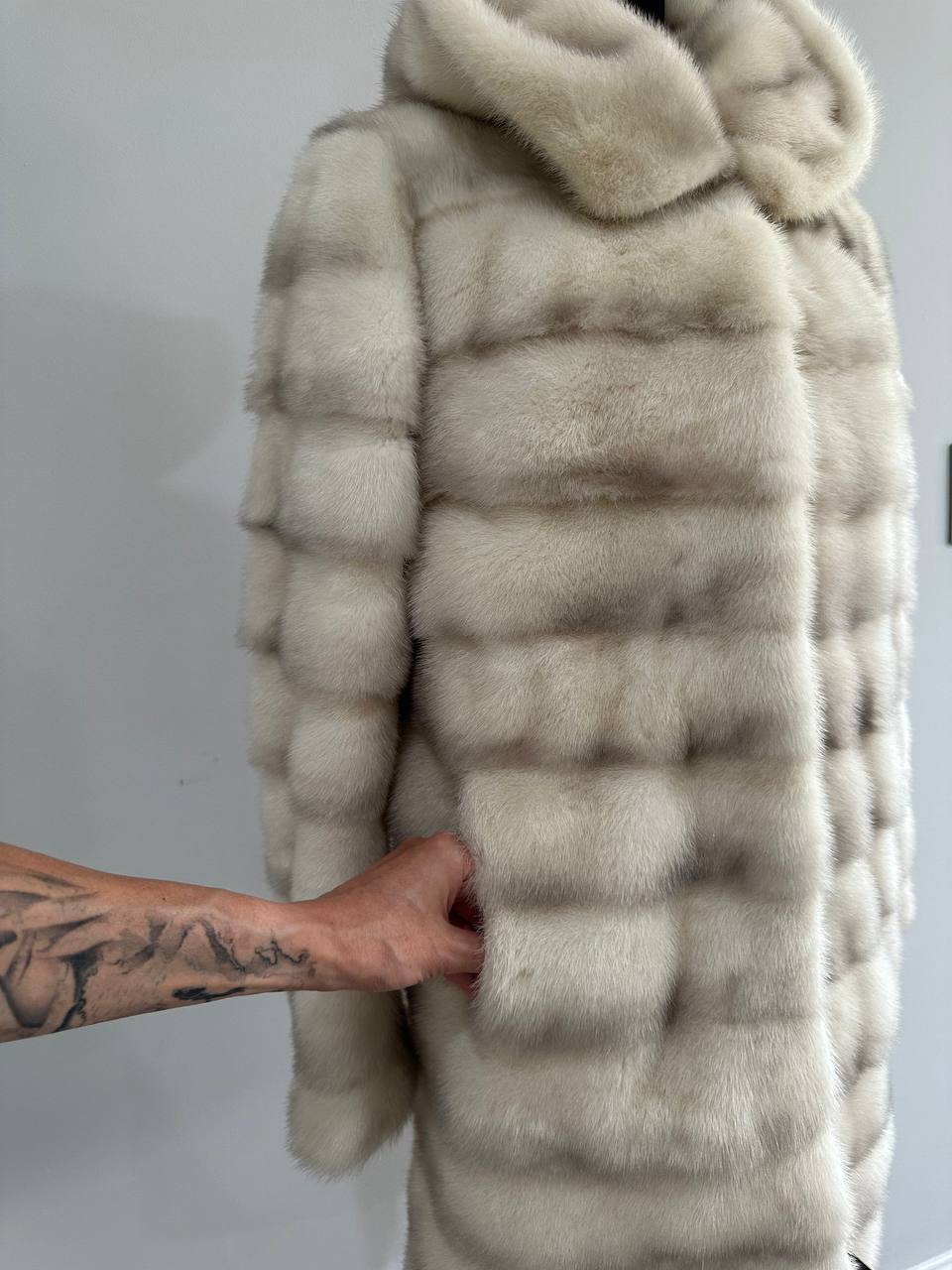 NEW MINK FUR coat size S SMALL 1201106 HORIZONTAL long sleeve jacket HOODED